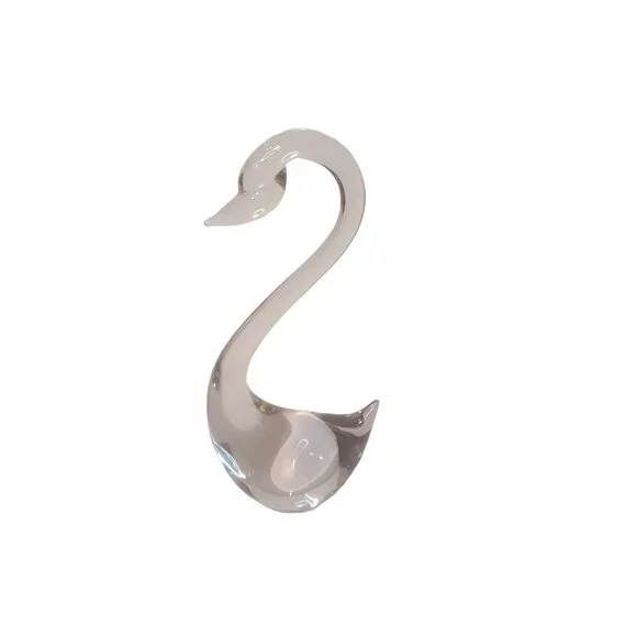 Vintage Art Glass Swan Clear Crystal Bird Figurine Figure Sculpture 8" - Picture 4 of 10